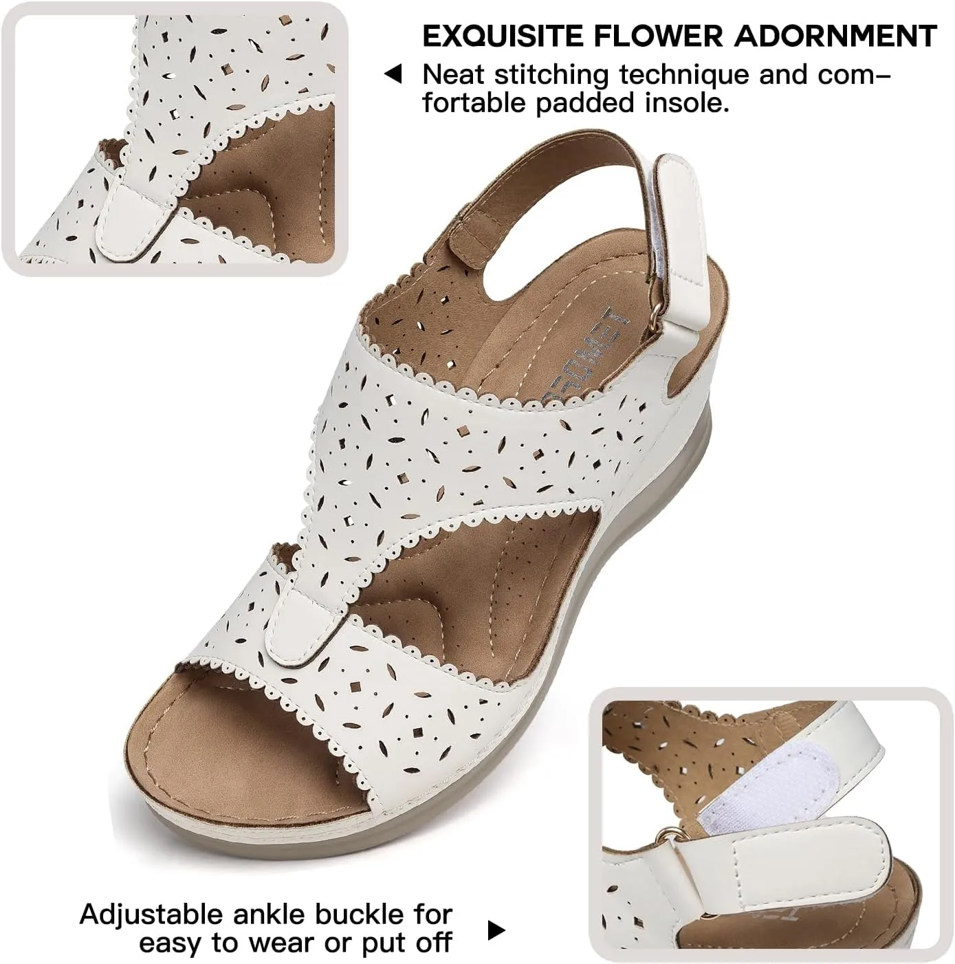 TEMOFON Womens Sandals Wedge Platform: Summer Ankle Strap Open Toe Wedge - Dressy Sandals Women - Comfortable Walking Low Sandal