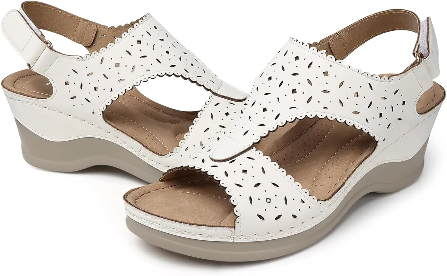 TEMOFON Womens Sandals Wedge Platform: Summer Ankle Strap Open Toe Wedge - Dressy Sandals Women - Comfortable Walking Low Sandal