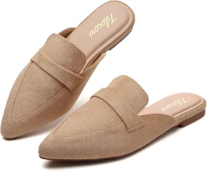 Tilocow Slip On Mules for Women Open Back Closed Pointed Toe Flats Womens Business Work Shoes Flavor Slides