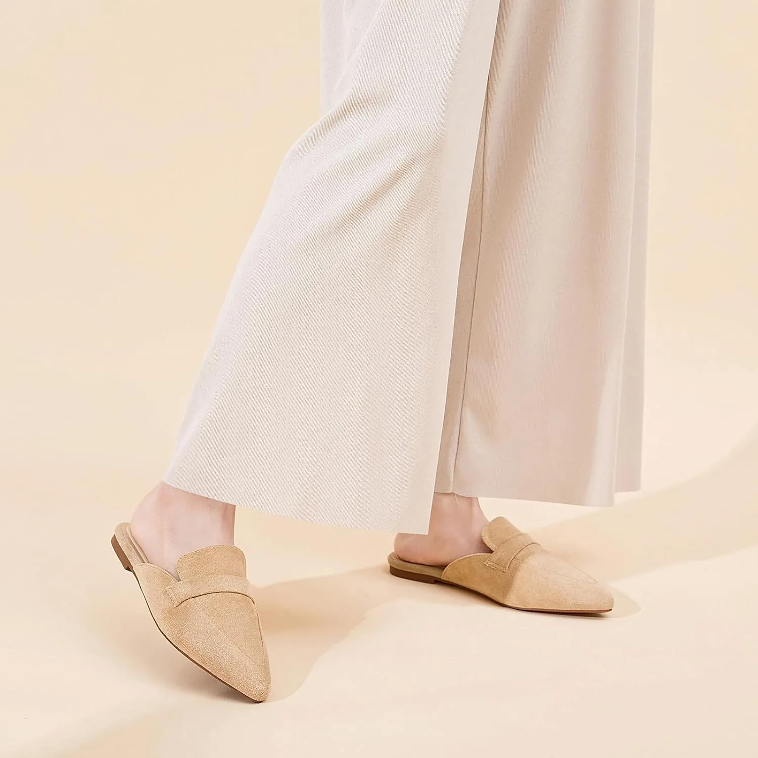 Tilocow Slip On Mules for Women Open Back Closed Pointed Toe Flats Womens Business Work Shoes Flavor Slides