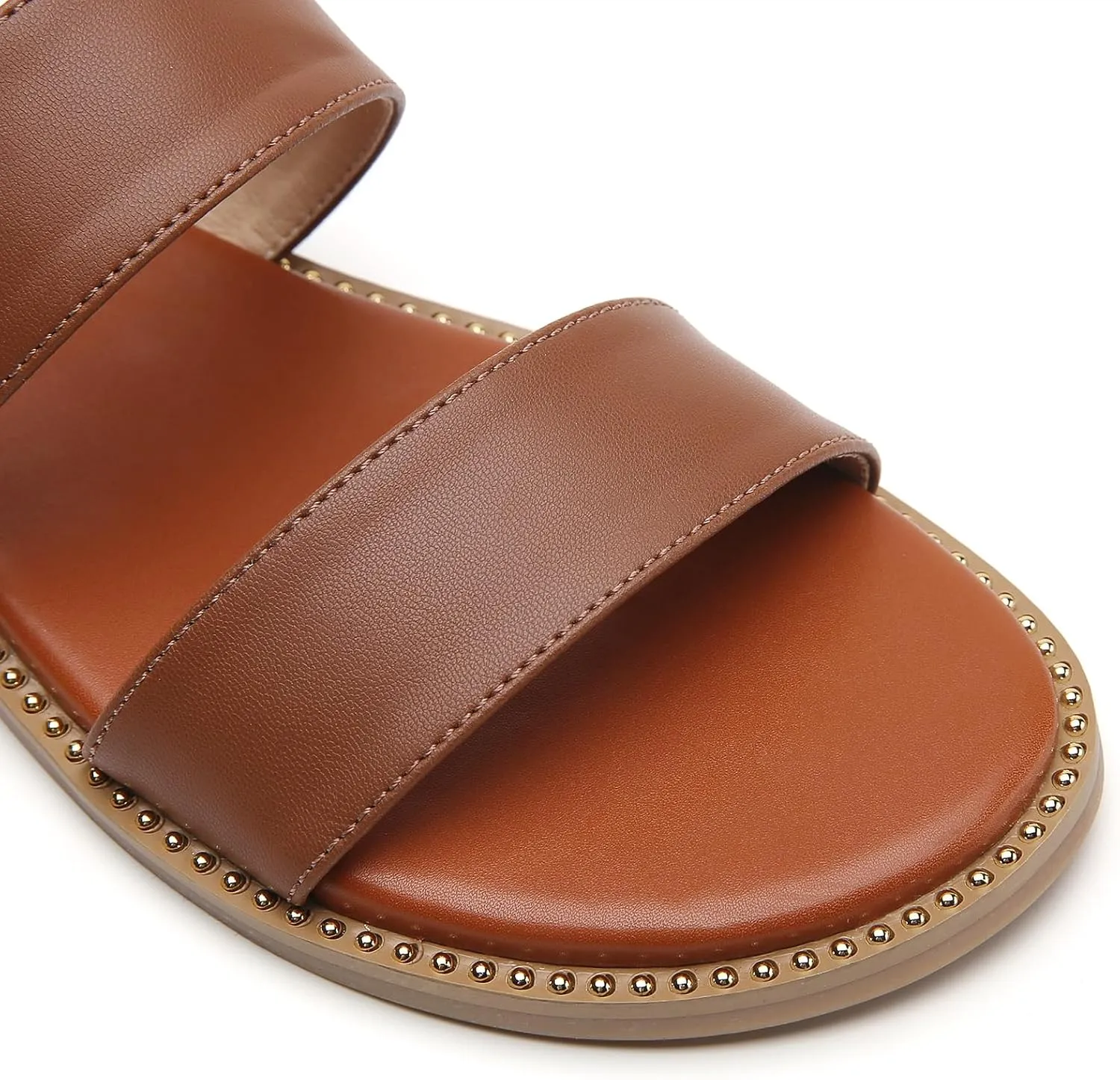 Tilocow Women's Flat Sandals with Rivets Inlaid Slip on Sandals Two Strap Casual Summer Slide Shoes