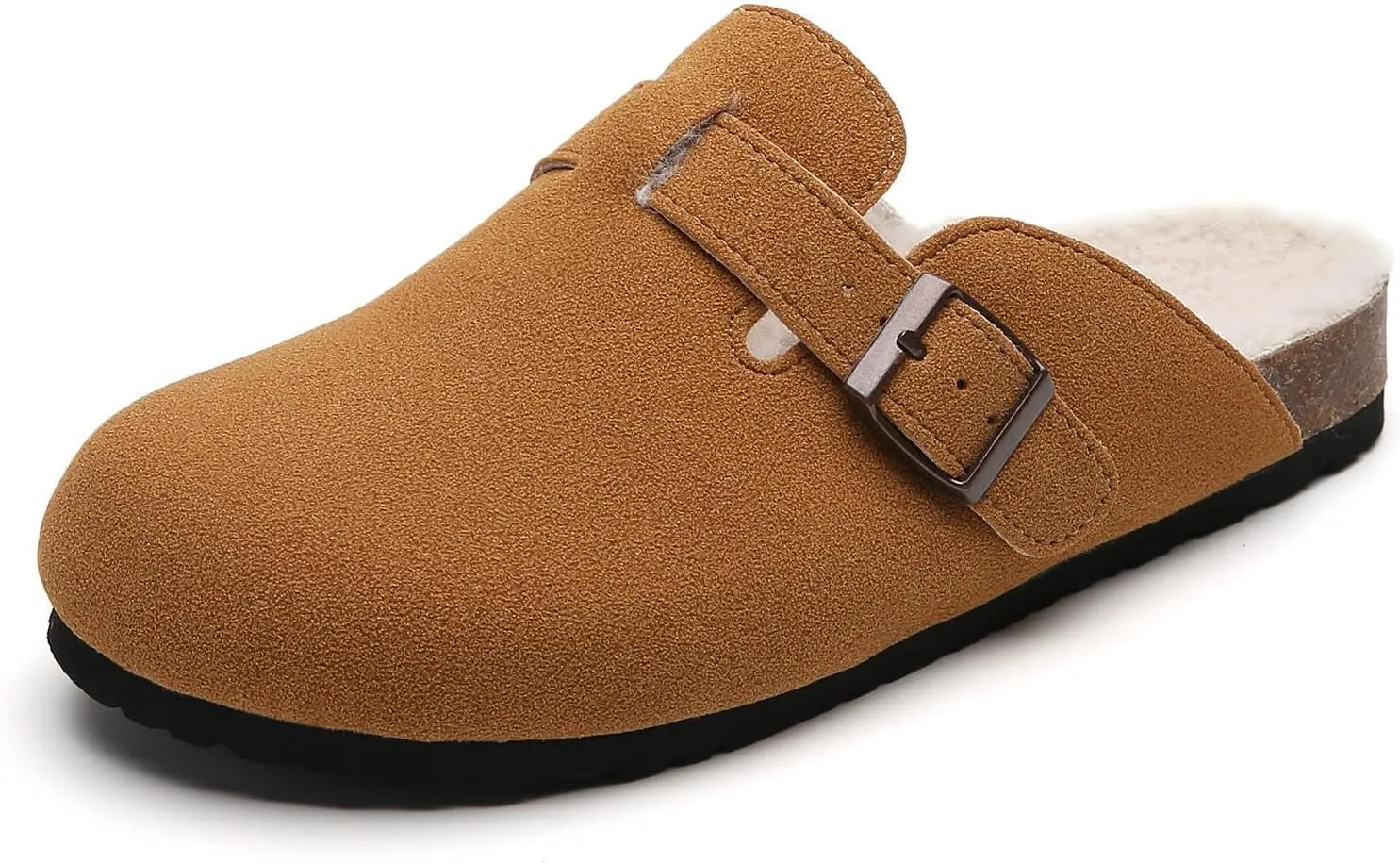 Tilocow Women's Suede Clogs Comfortable Fuzzy Cork Footbed Mules Slip On Winter Clogs