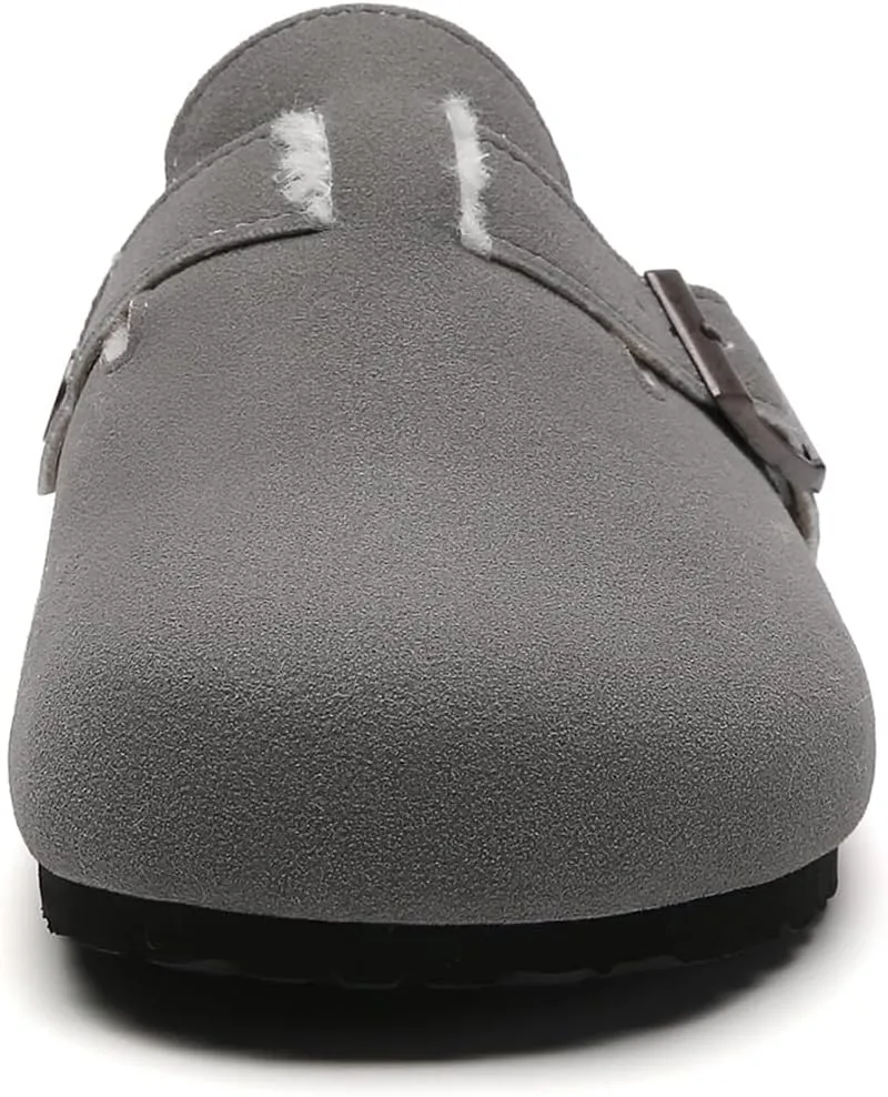 Tilocow Women's Suede Clogs Comfortable Fuzzy Cork Footbed Mules Slip On Winter Clogs
