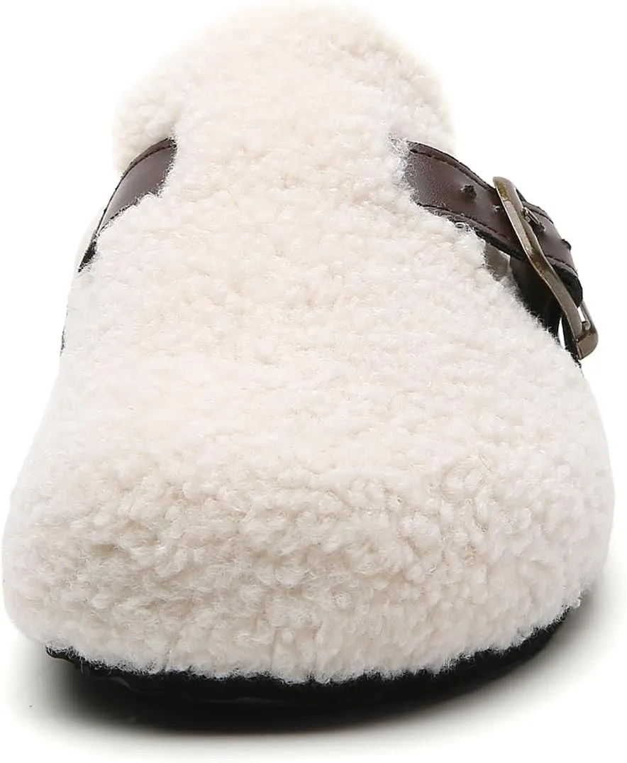 Tilocow Women's Suede Clogs Comfortable Fuzzy Cork Footbed Mules Slip On Winter Clogs
