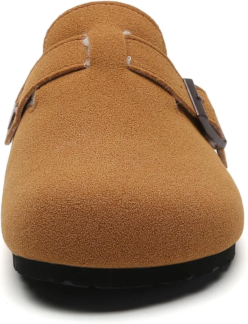 Tilocow Women's Suede Clogs Comfortable Fuzzy Cork Footbed Mules Slip On Winter Clogs