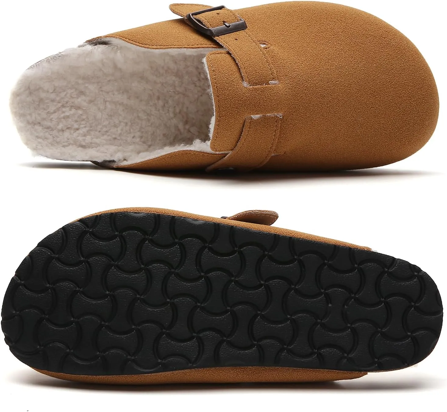 Tilocow Women's Suede Clogs Comfortable Fuzzy Cork Footbed Mules Slip On Winter Clogs