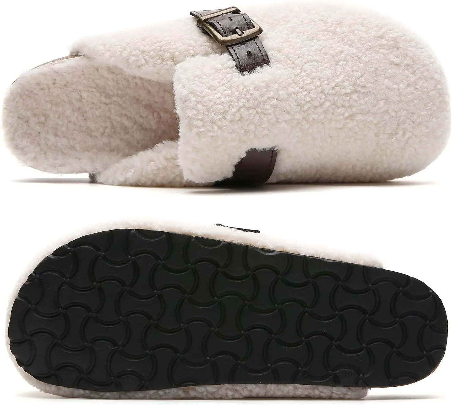 Tilocow Women's Suede Clogs Comfortable Fuzzy Cork Footbed Mules Slip On Winter Clogs