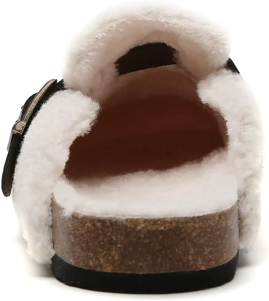 Tilocow Women's Suede Clogs Comfortable Fuzzy Cork Footbed Mules Slip On Winter Clogs
