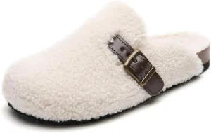 Tilocow Women's Suede Clogs Comfortable Fuzzy Cork Footbed Mules Slip On Winter Clogs