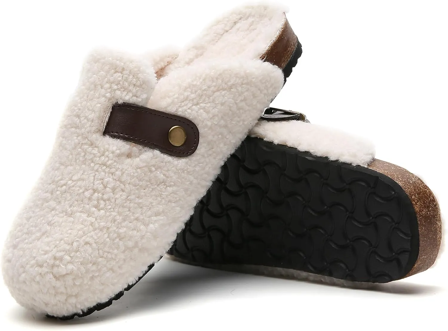Tilocow Women's Suede Clogs Comfortable Fuzzy Cork Footbed Mules Slip On Winter Clogs