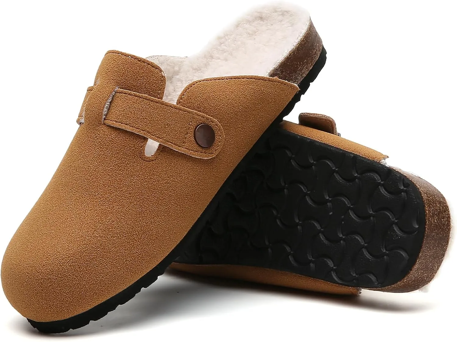 Tilocow Women's Suede Clogs Comfortable Fuzzy Cork Footbed Mules Slip On Winter Clogs