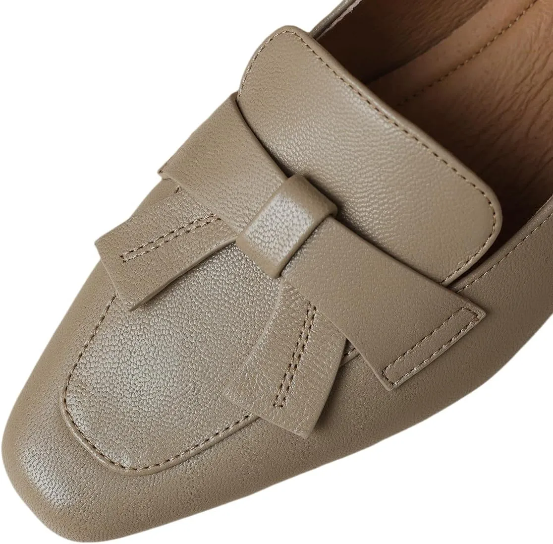 TinaCus Genuine Leather Square Toe Handmade Bowtie Women's Low Heels Casual Loafers Shoes