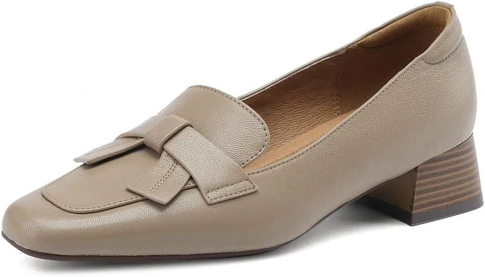 TinaCus Genuine Leather Square Toe Handmade Bowtie Women's Low Heels Casual Loafers Shoes