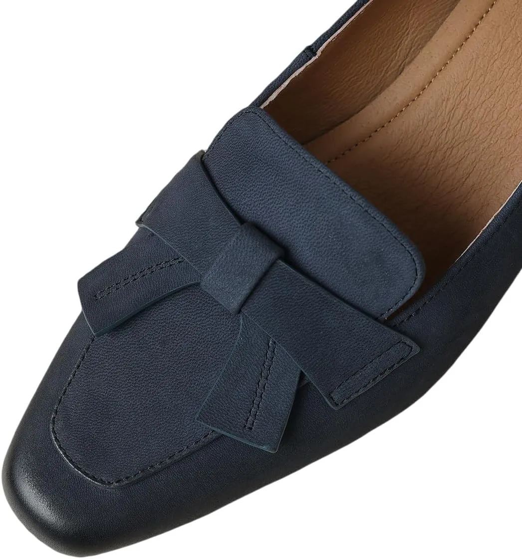 TinaCus Genuine Leather Square Toe Handmade Bowtie Women's Low Heels Casual Loafers Shoes