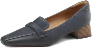 TinaCus Pointed Toe Genuine Leather Handmade Low Chunky Heels Slip On Women's Casual Loafer Shoes