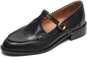 TinaCus Women's Handmade Genuine Leather Round Toe T-Strap Buckle Mary Jane Pumps Shoes