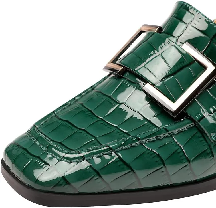 TinaCus Women's Patent Leather Square Toe Handmade Buckled Casual Loafers Shoes with Low Chunky Heels