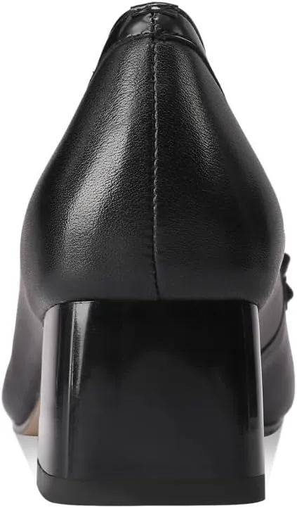TinaCus Women's Square Toe Handmade Bowknot Low Chunky Heels Genuine Leather Loafers Shoes