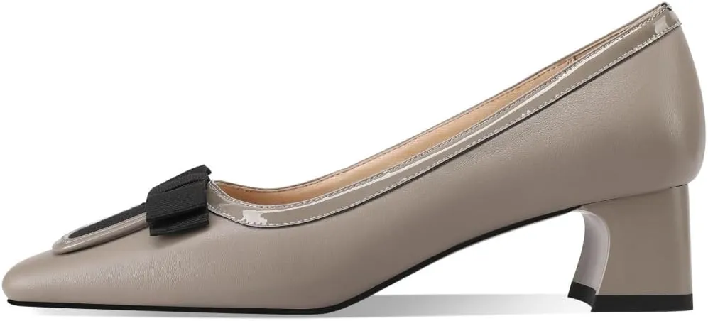 TinaCus Women's Square Toe Handmade Bowknot Low Chunky Heels Genuine Leather Loafers Shoes