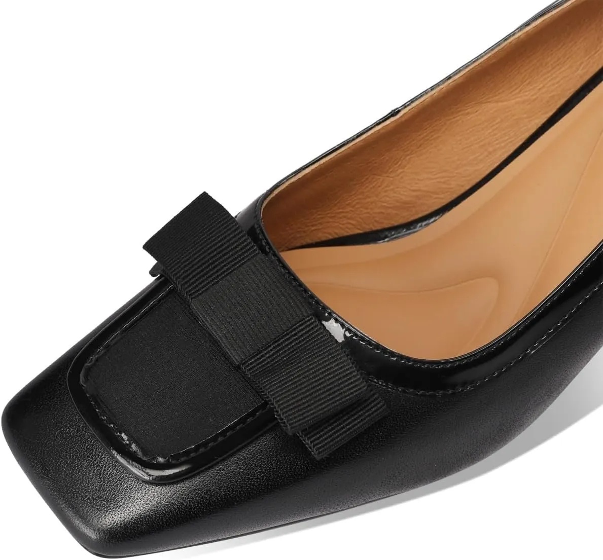 TinaCus Women's Square Toe Handmade Bowknot Low Chunky Heels Genuine Leather Loafers Shoes