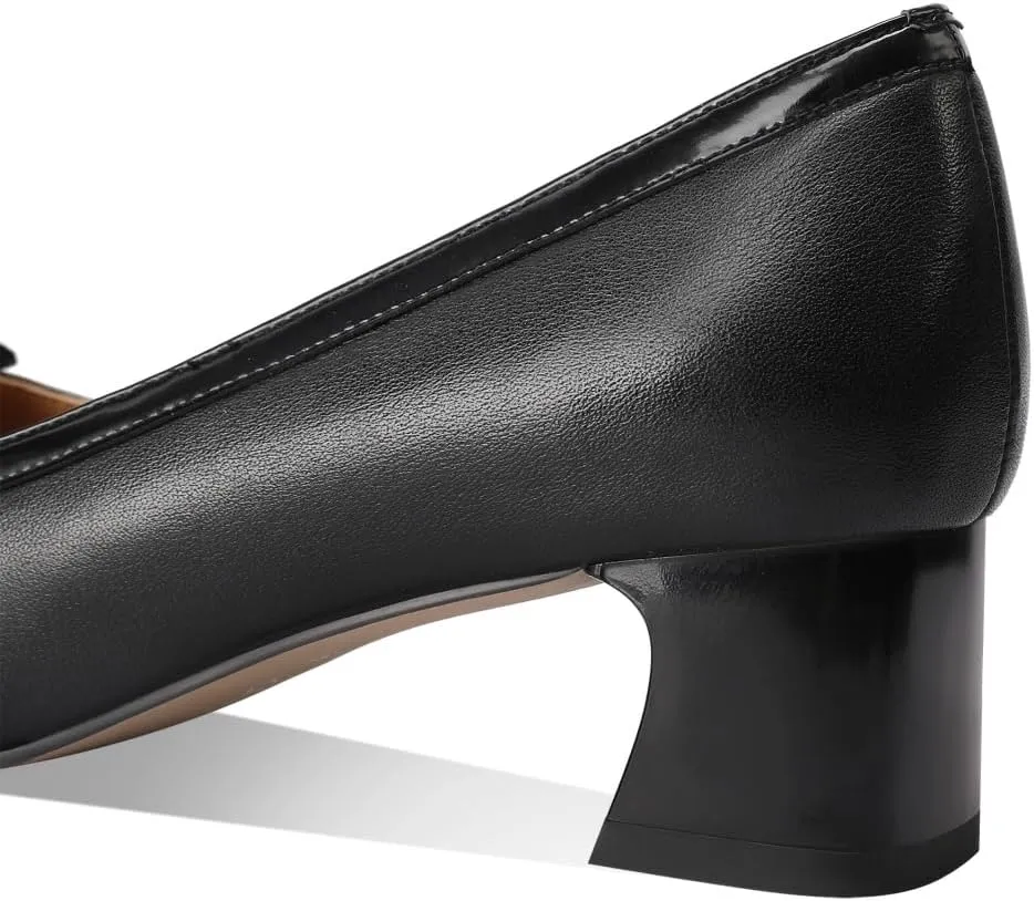 TinaCus Women's Square Toe Handmade Bowknot Low Chunky Heels Genuine Leather Loafers Shoes