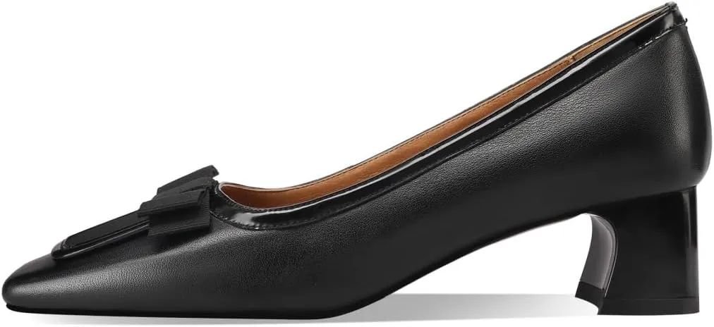 TinaCus Women's Square Toe Handmade Bowknot Low Chunky Heels Genuine Leather Loafers Shoes