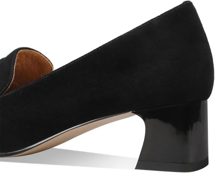 TinaCus Women's Square Toe Handmade Bowknot Suede Leather Low Chunky Heels Cute Loafers Shoes