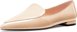 TNYNFBEB Women Chunky Block Low Heel Close Pointed Toe Loafers Shoes Slip-on Office Party Basic Classic 0.6 Inches Heels
