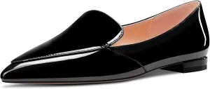 TNYNFBEB Women Chunky Block Low Heel Close Pointed Toe Loafers Shoes Slip-on Office Party Basic Classic 0.6 Inches Heels