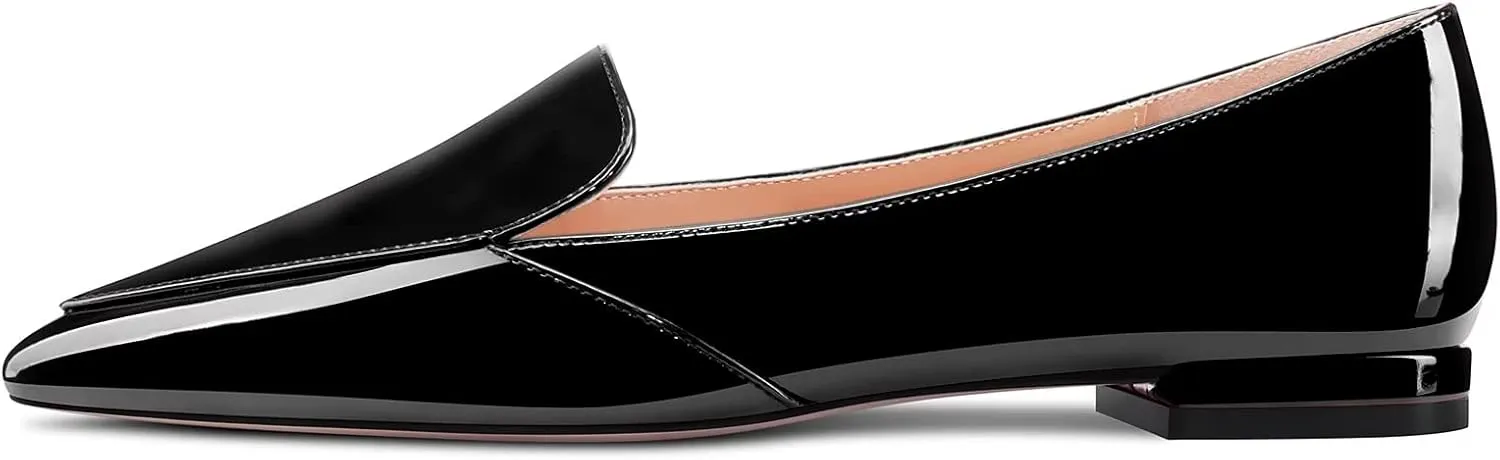 TNYNFBEB Women Chunky Block Low Heel Close Pointed Toe Loafers Shoes Slip-on Office Party Basic Classic 0.6 Inches Heels