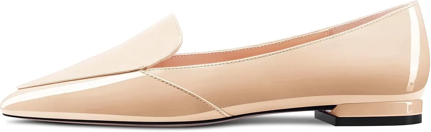 TNYNFBEB Women Chunky Block Low Heel Close Pointed Toe Loafers Shoes Slip-on Office Party Basic Classic 0.6 Inches Heels