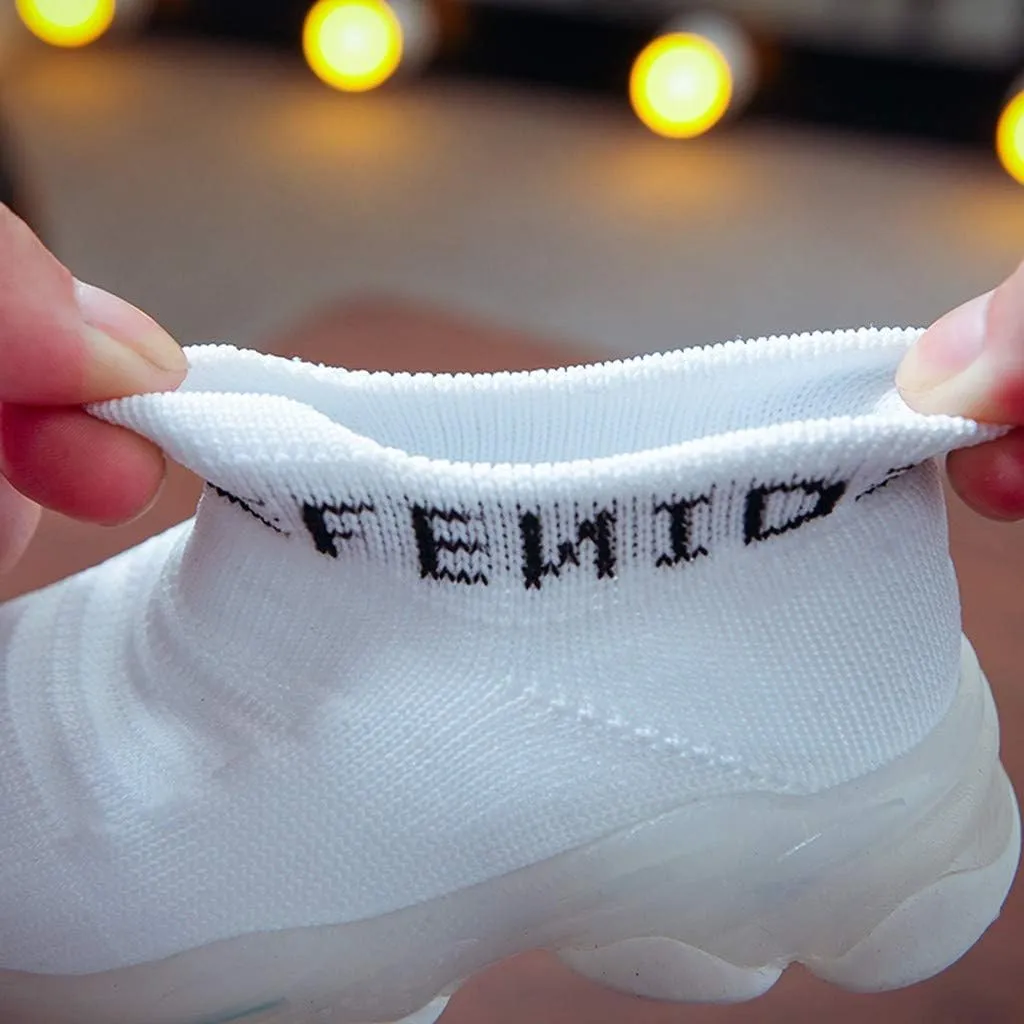 Toddler Baby Girl Boy LED Mesh Letter Run Sneakers for Little Kids 1-6 Years Kids Soft Sole Light Up Socks Sport Shoes (White-1#a, 4-4.5Years)
