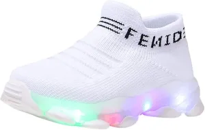 Toddler Baby Girl Boy LED Mesh Letter Run Sneakers for Little Kids 1-6 Years Kids Soft Sole Light Up Socks Sport Shoes (White-1#a, 4-4.5Years)