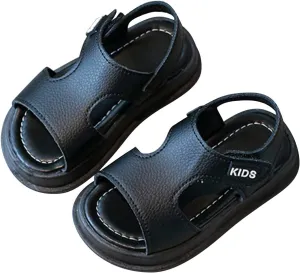 Toddler Boys Leather Sandals Solid Color Open Toe Anti Slip Beach Slides 1 to 6 Years Casual Play Dirt-Proof Shoes