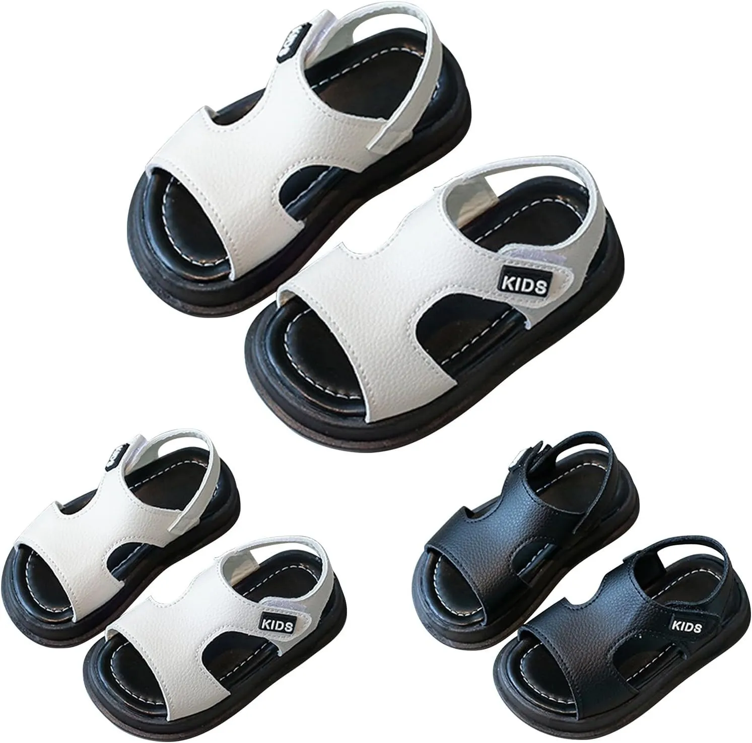 Toddler Boys Leather Sandals Solid Color Open Toe Anti Slip Beach Slides 1 to 6 Years Casual Play Dirt-Proof Shoes