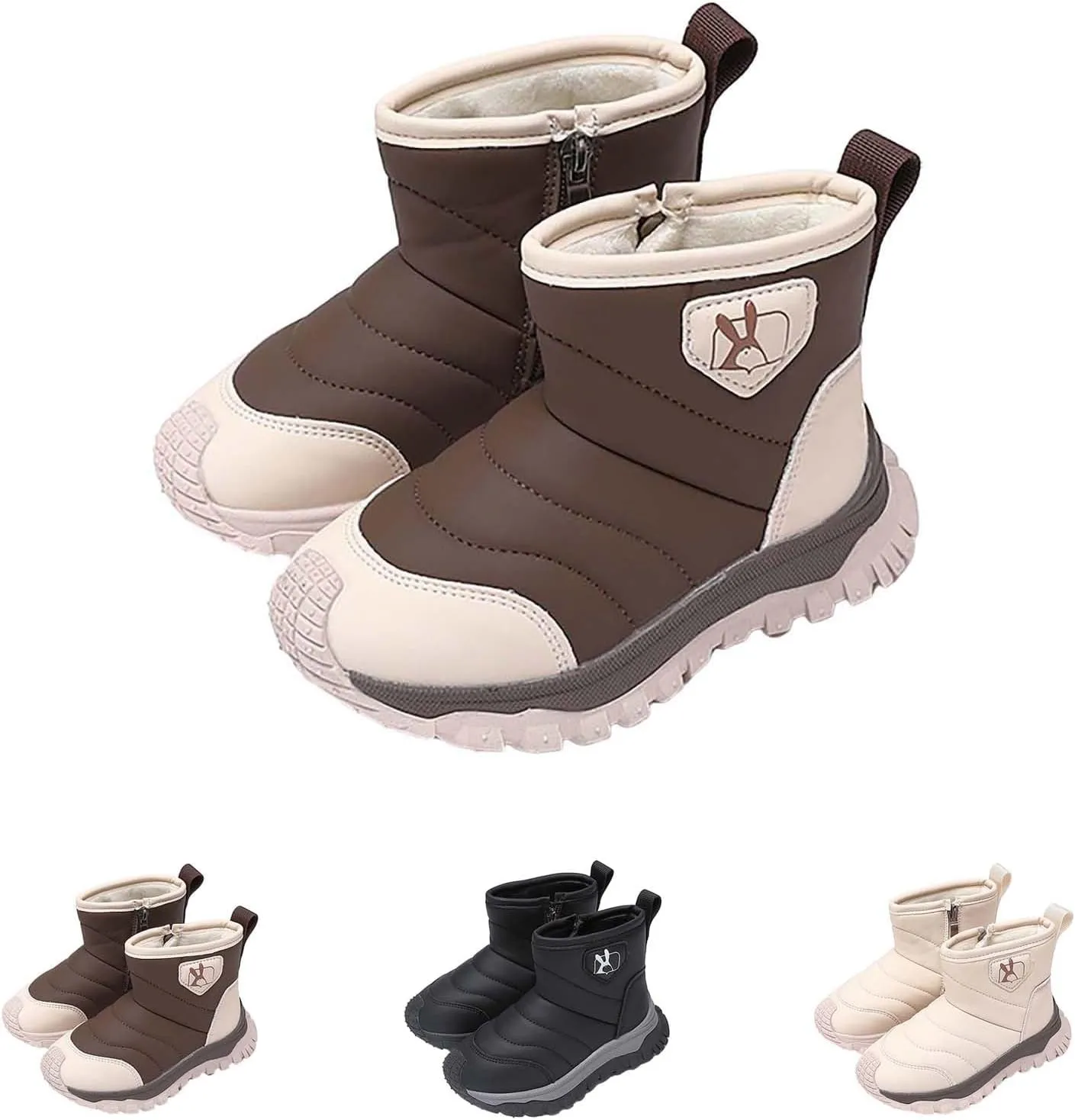 Toddler Cotton Soft Snow Booties Side Zipper 𝐖aterproof Warm Shoes Baby Boys Infant Boots Sole Non Slip Ski Warm Comfy
