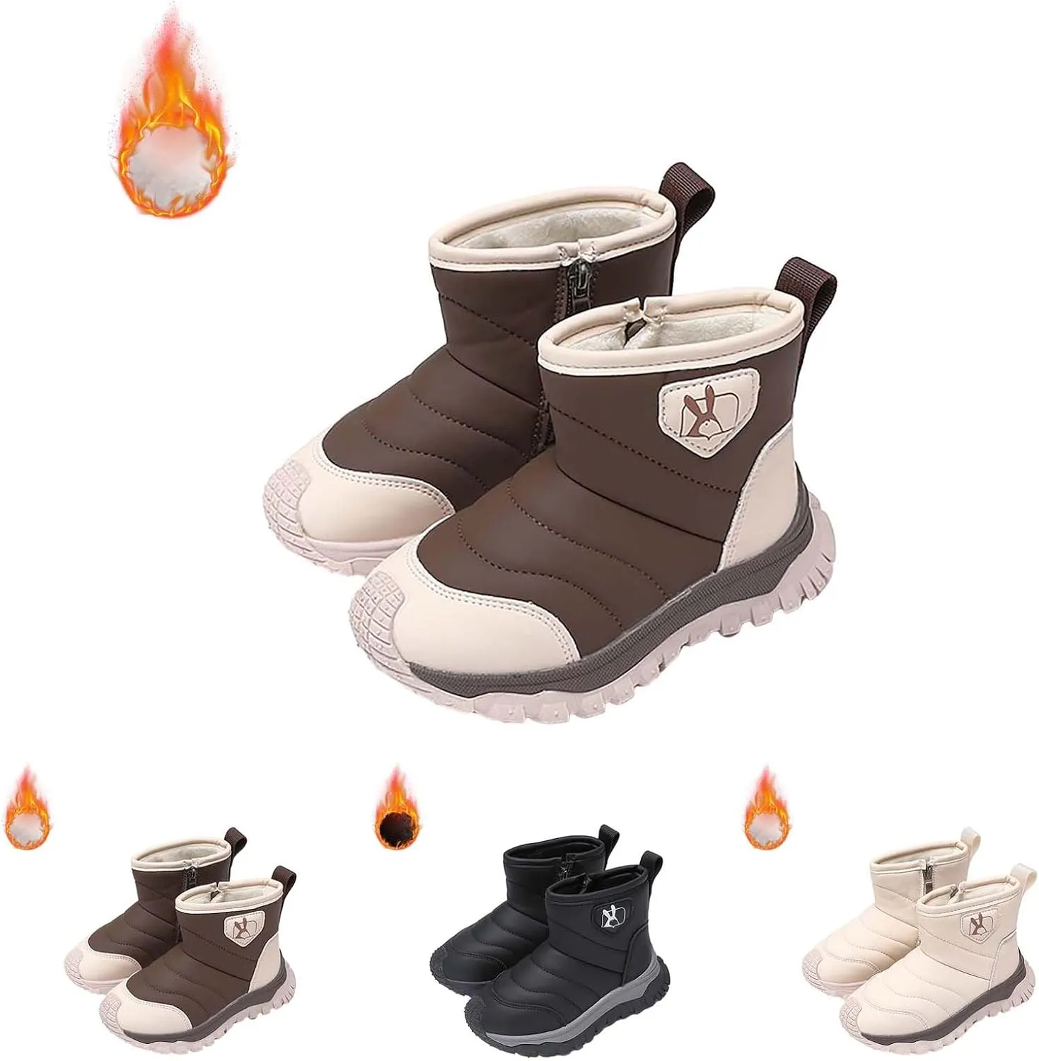 Toddler Cotton Soft Snow Booties Side Zipper 𝐖aterproof Warm Shoes Baby Boys Infant Boots Sole Non Slip Ski Warm Comfy