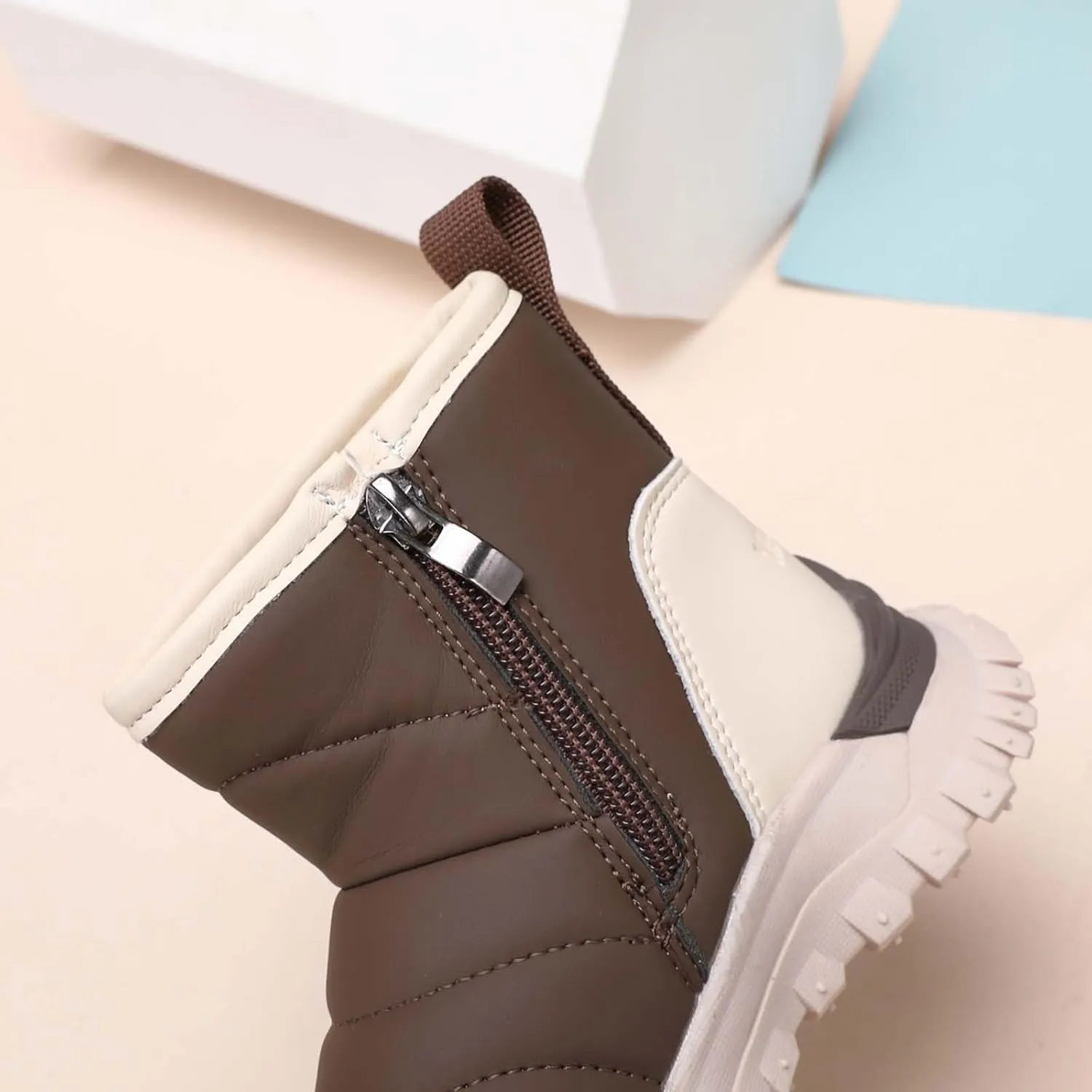Toddler Cotton Soft Snow Booties Side Zipper 𝐖aterproof Warm Shoes Baby Boys Infant Boots Sole Non Slip Ski Warm Comfy