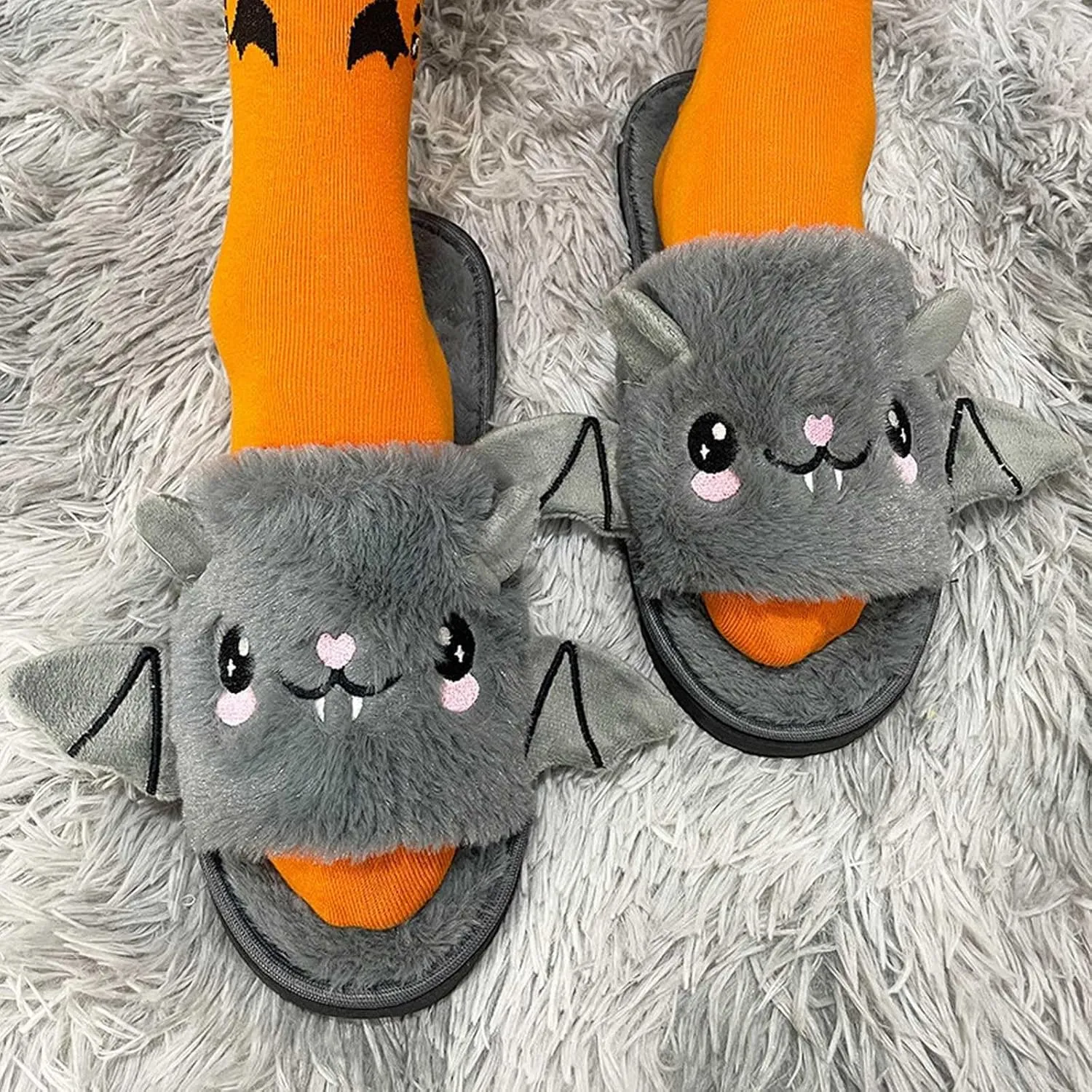 Toddler Girls Boys House Shoes with Sock 2PC Winter Cartoon Bat Plush Cozy Slipper Warm Lightweight Walking Shoes