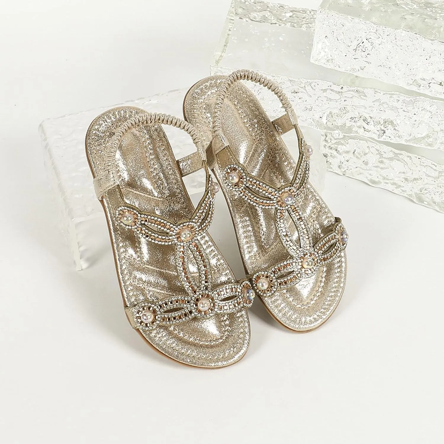 Toddler Girls Pearl Sequins Sandals Formal Dress Open Toe Fancy Wide Shoes Kids Baby Elegant Flat Non Slip Fancy Shoes