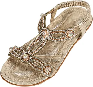 Toddler Girls Pearl Sequins Sandals Formal Dress Open Toe Fancy Wide Shoes Kids Baby Elegant Flat Non Slip Fancy Shoes