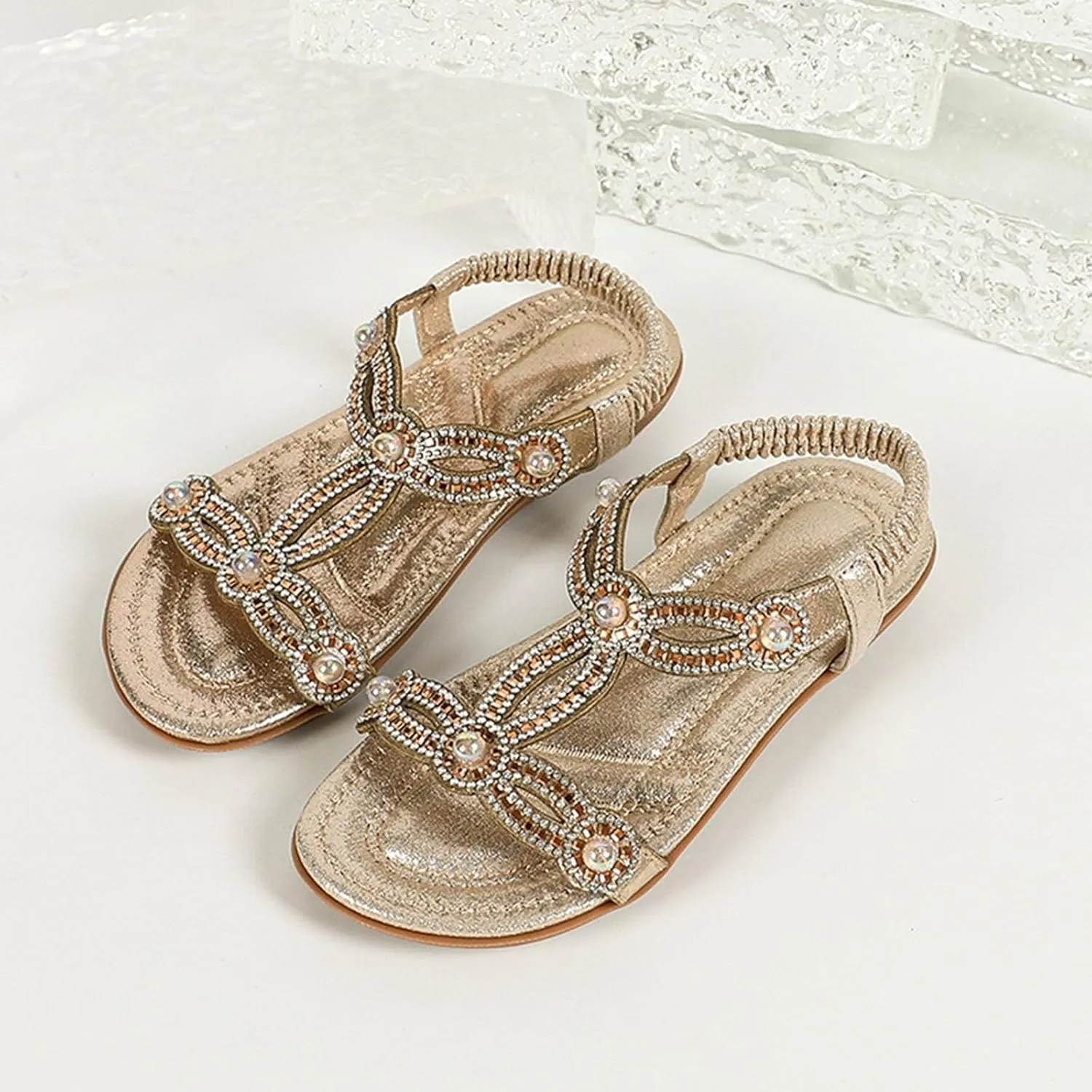 Toddler Girls Pearl Sequins Sandals Formal Dress Open Toe Fancy Wide Shoes Kids Baby Elegant Flat Non Slip Fancy Shoes
