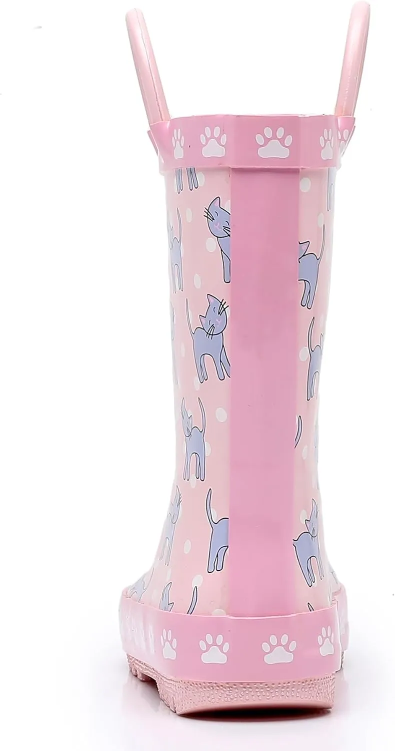 Toddler Rain Boots for Boys and Girls Waterproof Rubber Kids Rain Boots with Easy on Handles All-season