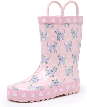 Toddler Rain Boots for Boys and Girls Waterproof Rubber Kids Rain Boots with Easy on Handles All-season