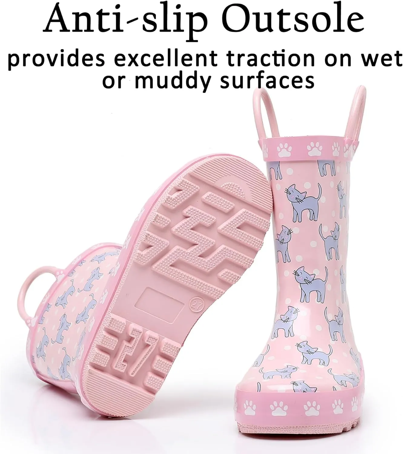 Toddler Rain Boots for Boys and Girls Waterproof Rubber Kids Rain Boots with Easy on Handles All-season