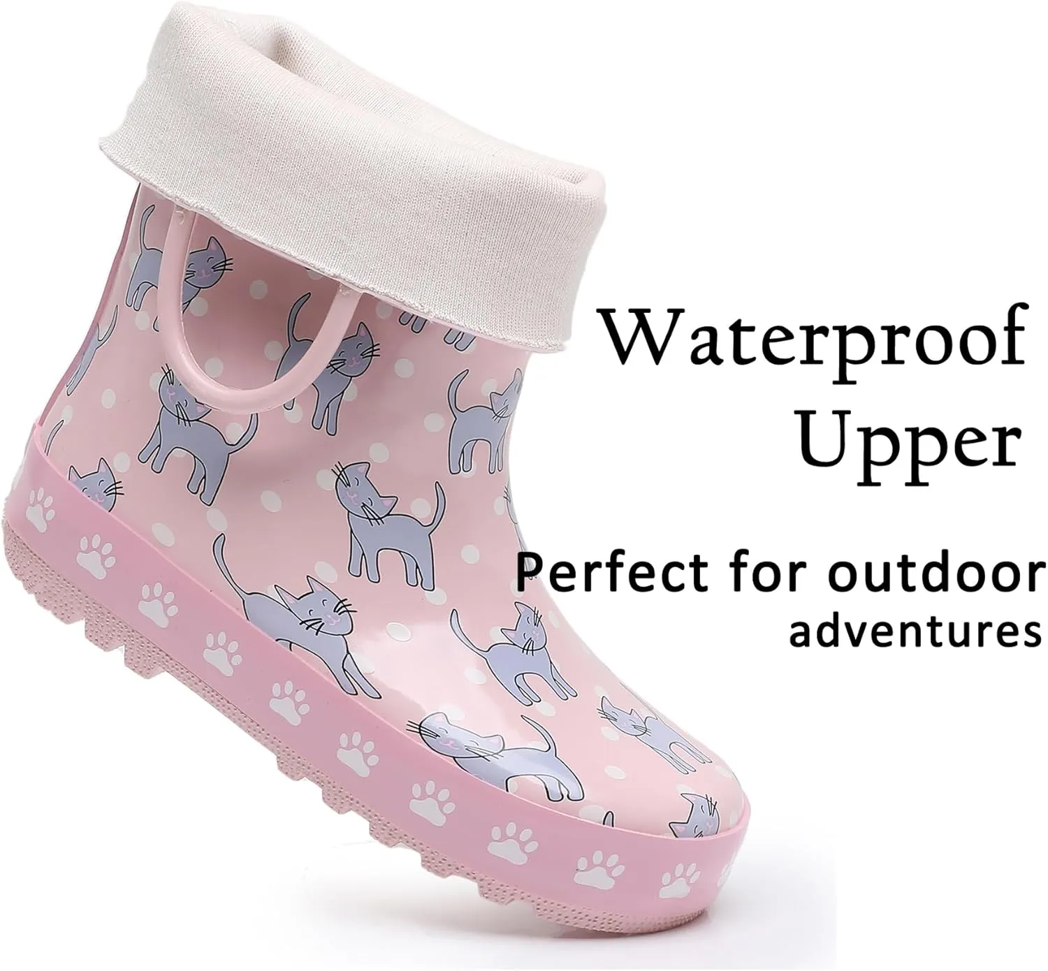 Toddler Rain Boots for Boys and Girls Waterproof Rubber Kids Rain Boots with Easy on Handles All-season