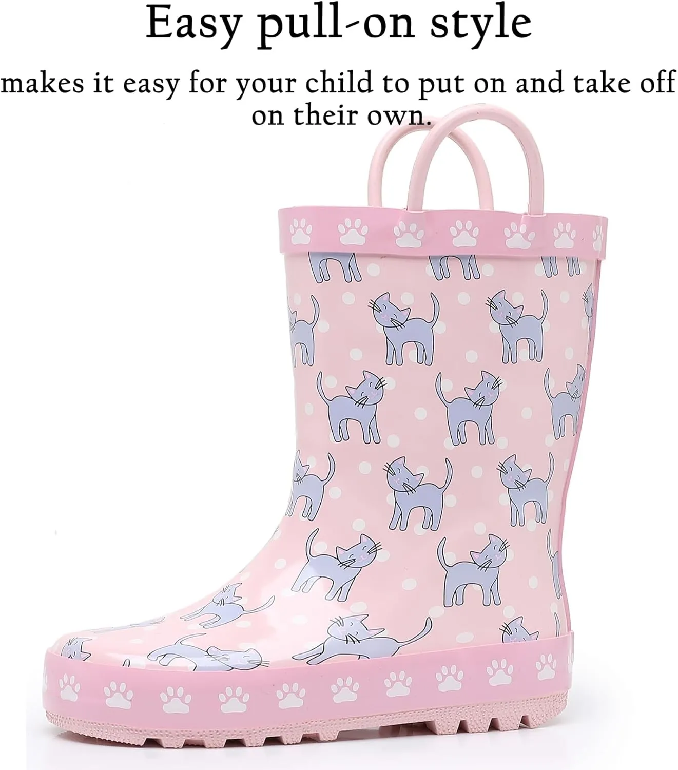 Toddler Rain Boots for Boys and Girls Waterproof Rubber Kids Rain Boots with Easy on Handles All-season