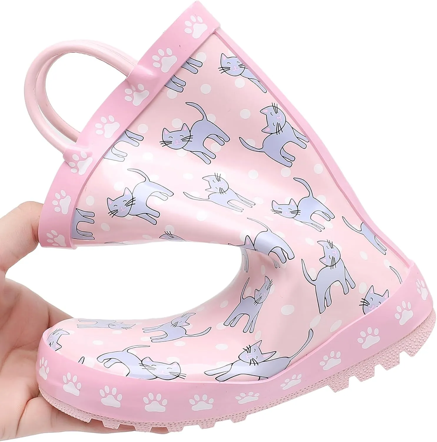 Toddler Rain Boots for Boys and Girls Waterproof Rubber Kids Rain Boots with Easy on Handles All-season