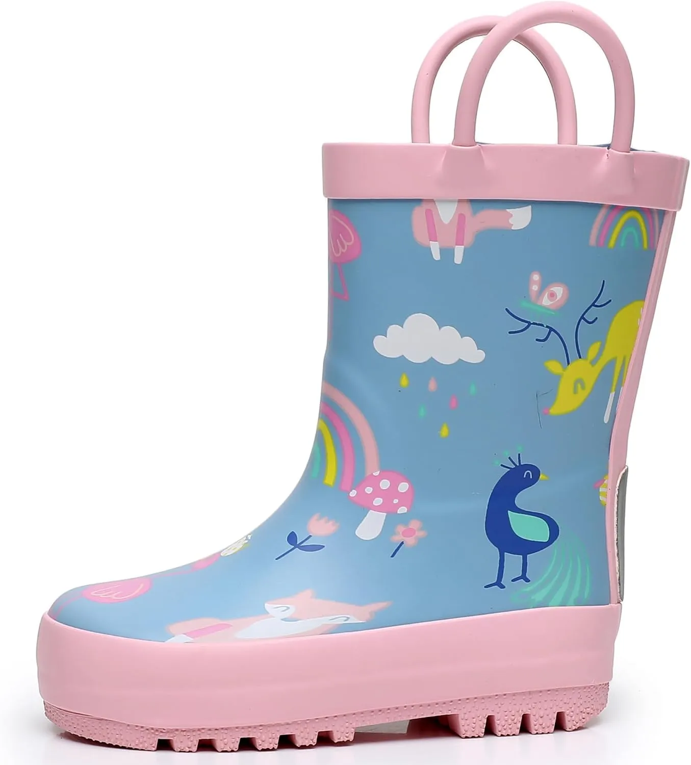 Toddler Rain Boots with Easy-On Handles, Waterproof Rubber Kids Rain Boots for Girls and Boys, in Fun Printed & Colors Unisex-Child Outdoor Rain Boots