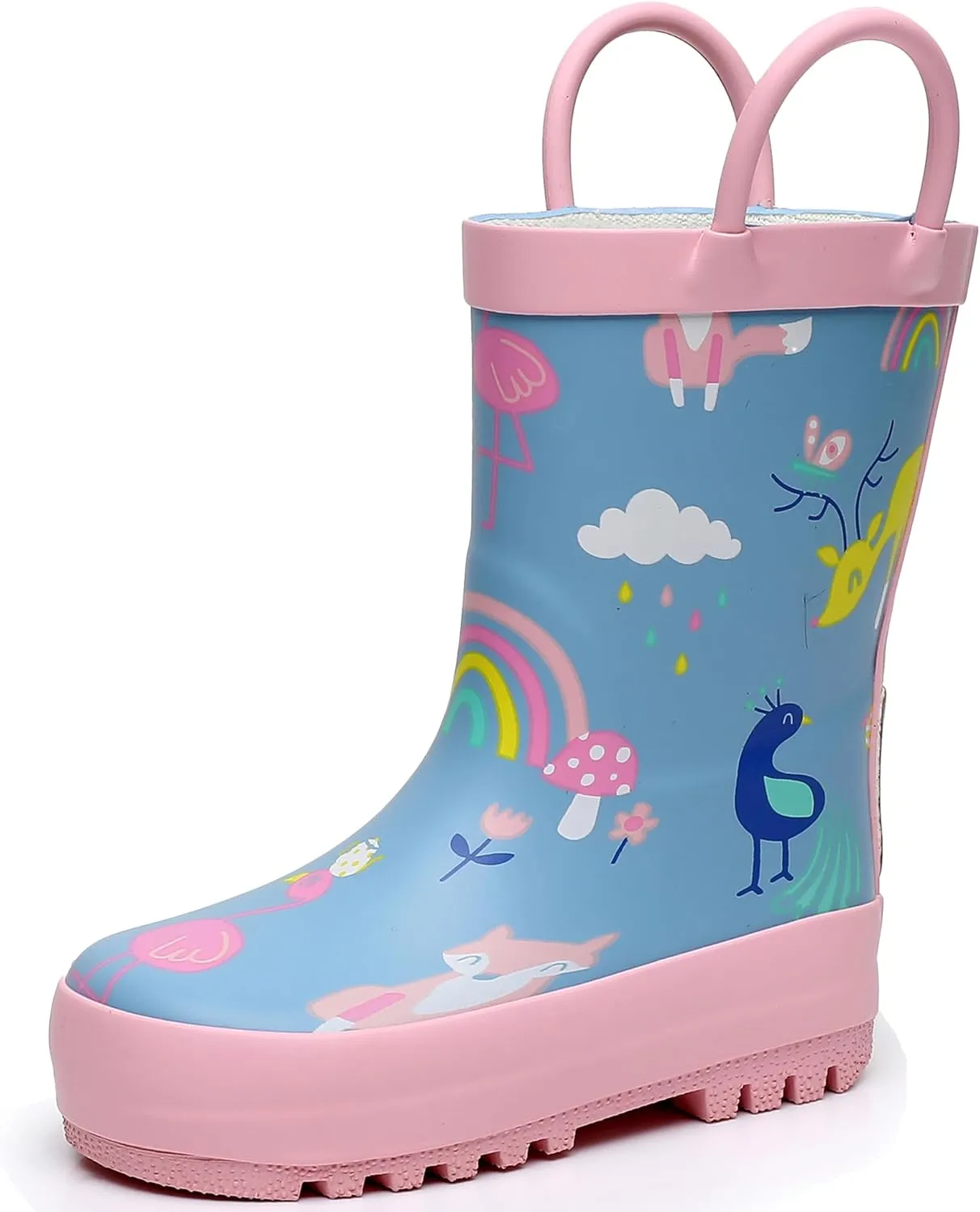 Toddler Rain Boots with Easy-On Handles, Waterproof Rubber Kids Rain Boots for Girls and Boys, in Fun Printed & Colors Unisex-Child Outdoor Rain Boots